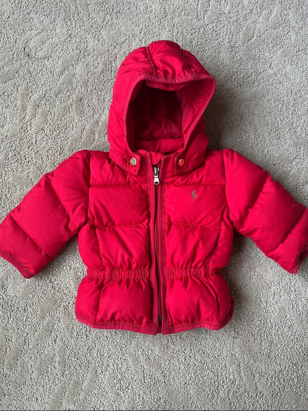 Ralph Lauren Red Down-Filled Hooded Puffer Coat baby girls Size 9 month Zipper